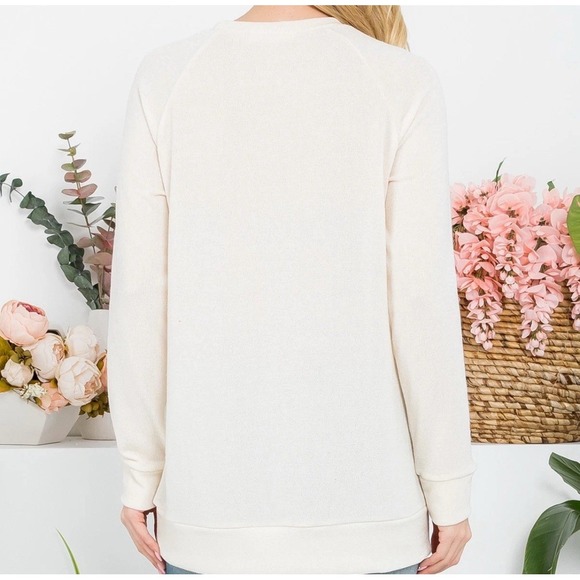 New You & Me‎ Top Women's Size Small Beige Knit Pullover Long Sleeves Pockets - Picture 5 of 9